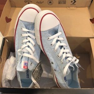 Baby blue patterned converse